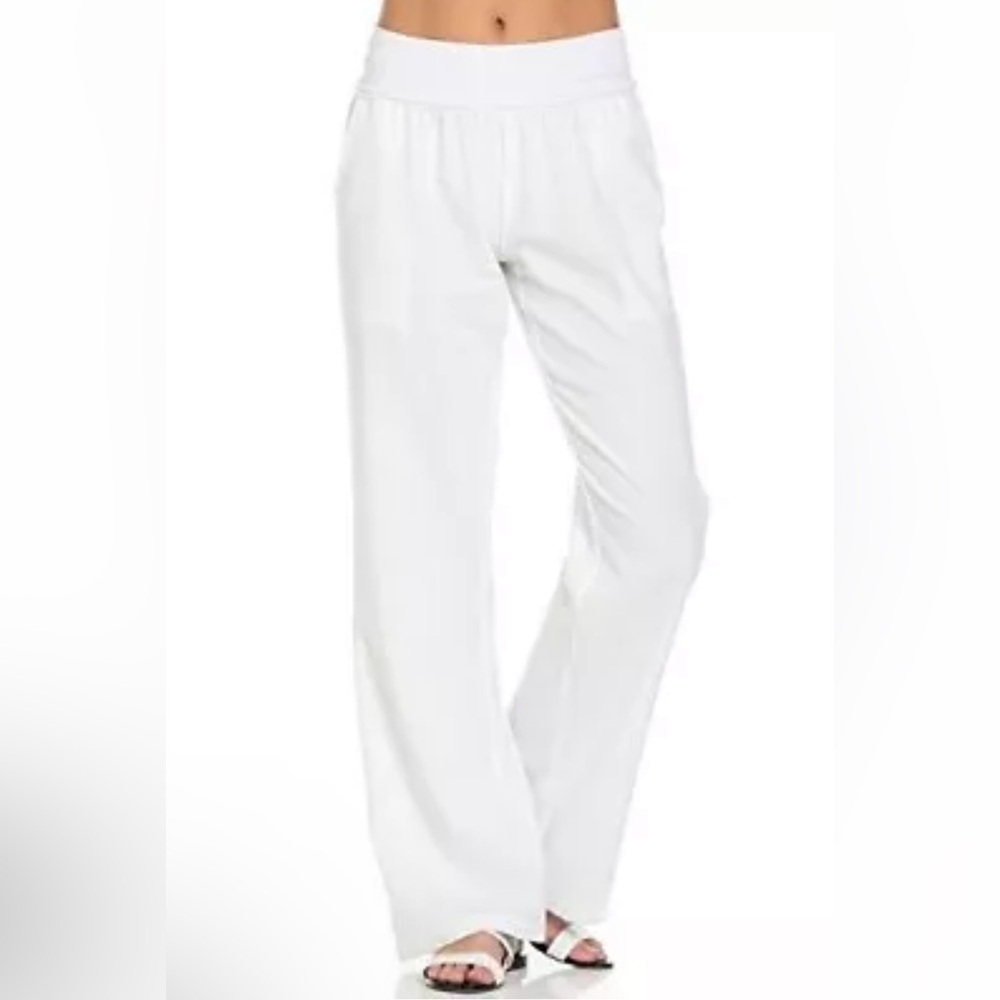 Athleta Women's Wide Leg Linen Foldover Pants - White
